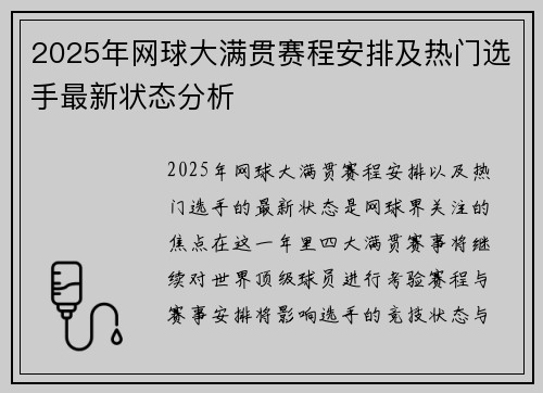 2025年网球大满贯赛程安排及热门选手最新状态分析 2025年网球大满贯赛程安排及热门选手最新状态分析